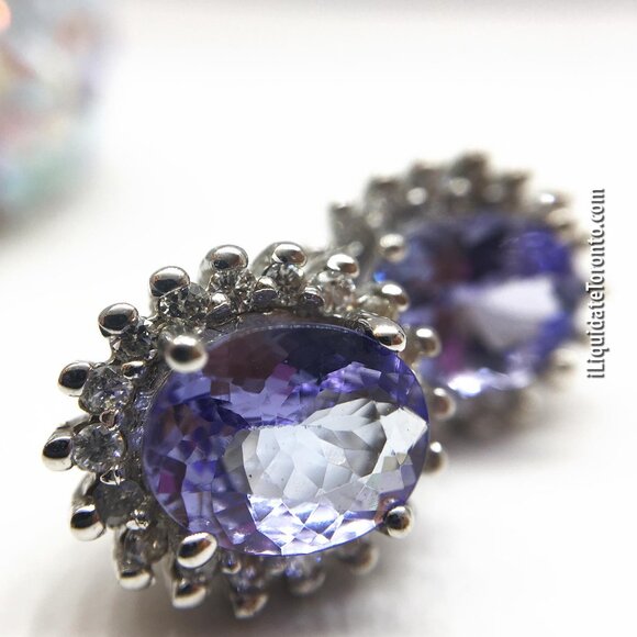 Brand New 14K White Gold Tanzanite & Diamond Halo Earrings. Pretty Periwinkle! - Picture 9 of 12